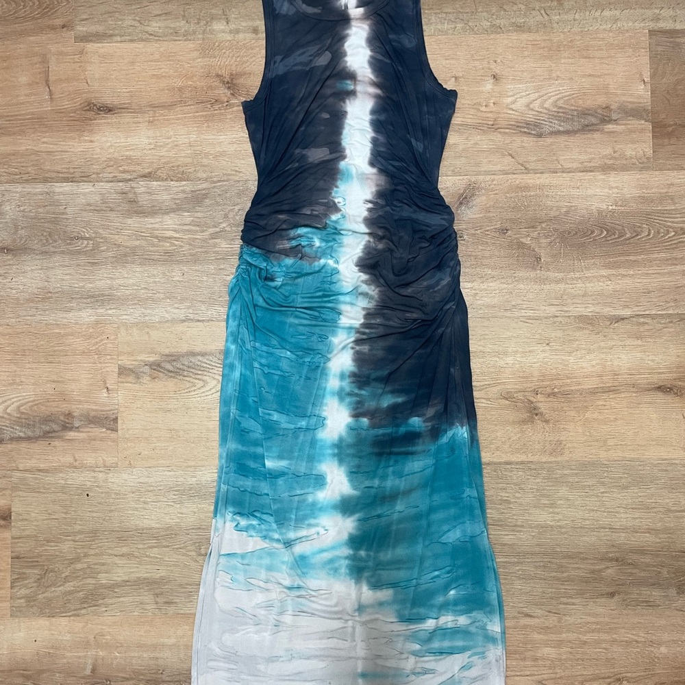 River + Sky Teal Blue and Black Tie-Dye Maxi Dress
